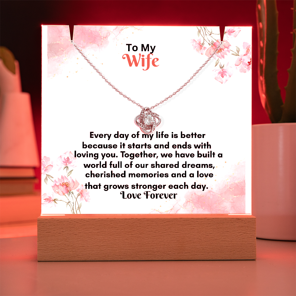 Acrylic Keepsake Plaque with Love Knot Necklace