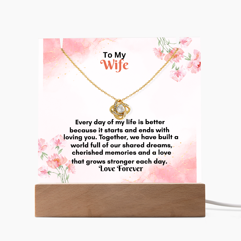 Acrylic Keepsake Plaque with Love Knot Necklace