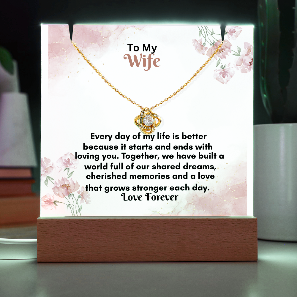 Acrylic Keepsake Plaque with Love Knot Necklace