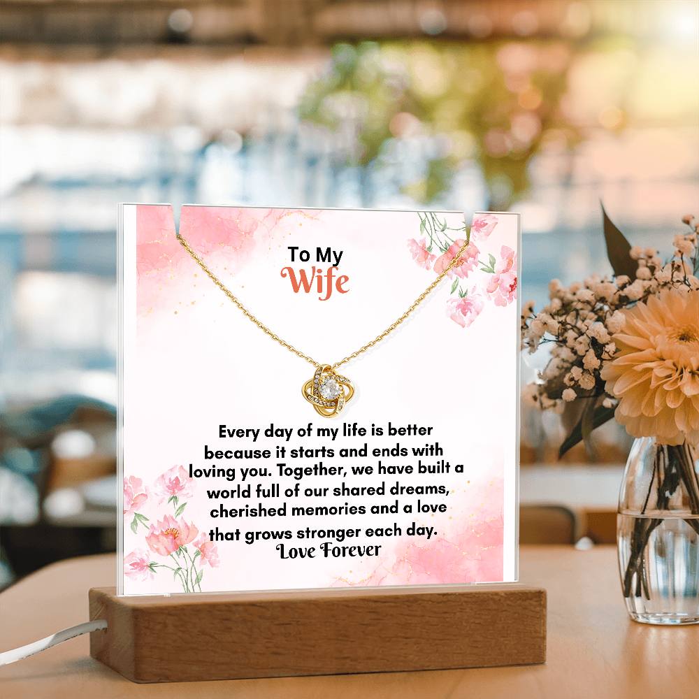 Acrylic Keepsake Plaque with Love Knot Necklace