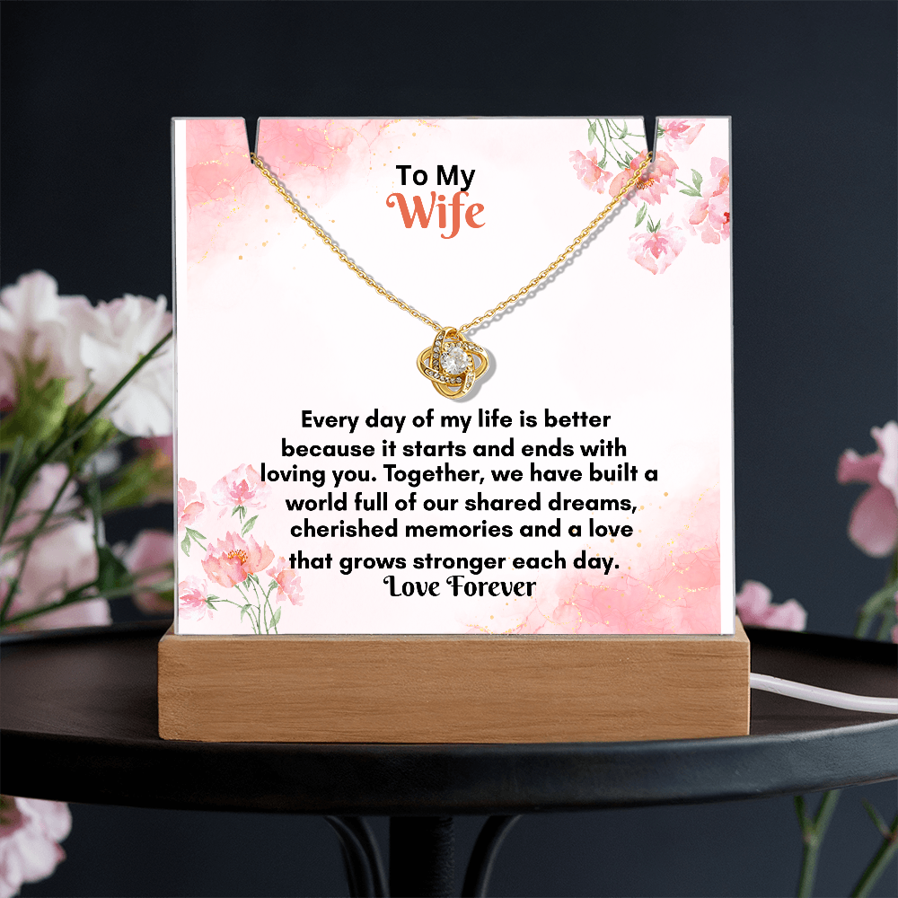 Acrylic Keepsake Plaque with Love Knot Necklace