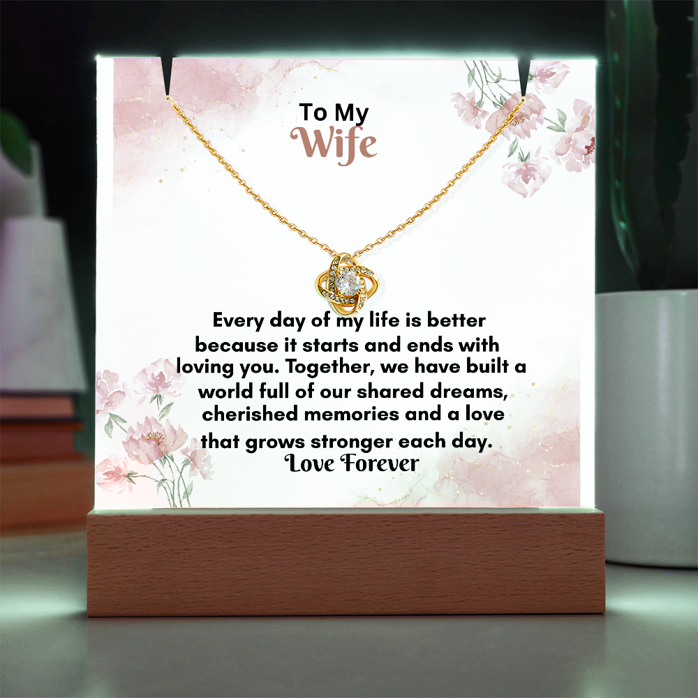 Acrylic Keepsake Plaque with Love Knot Necklace