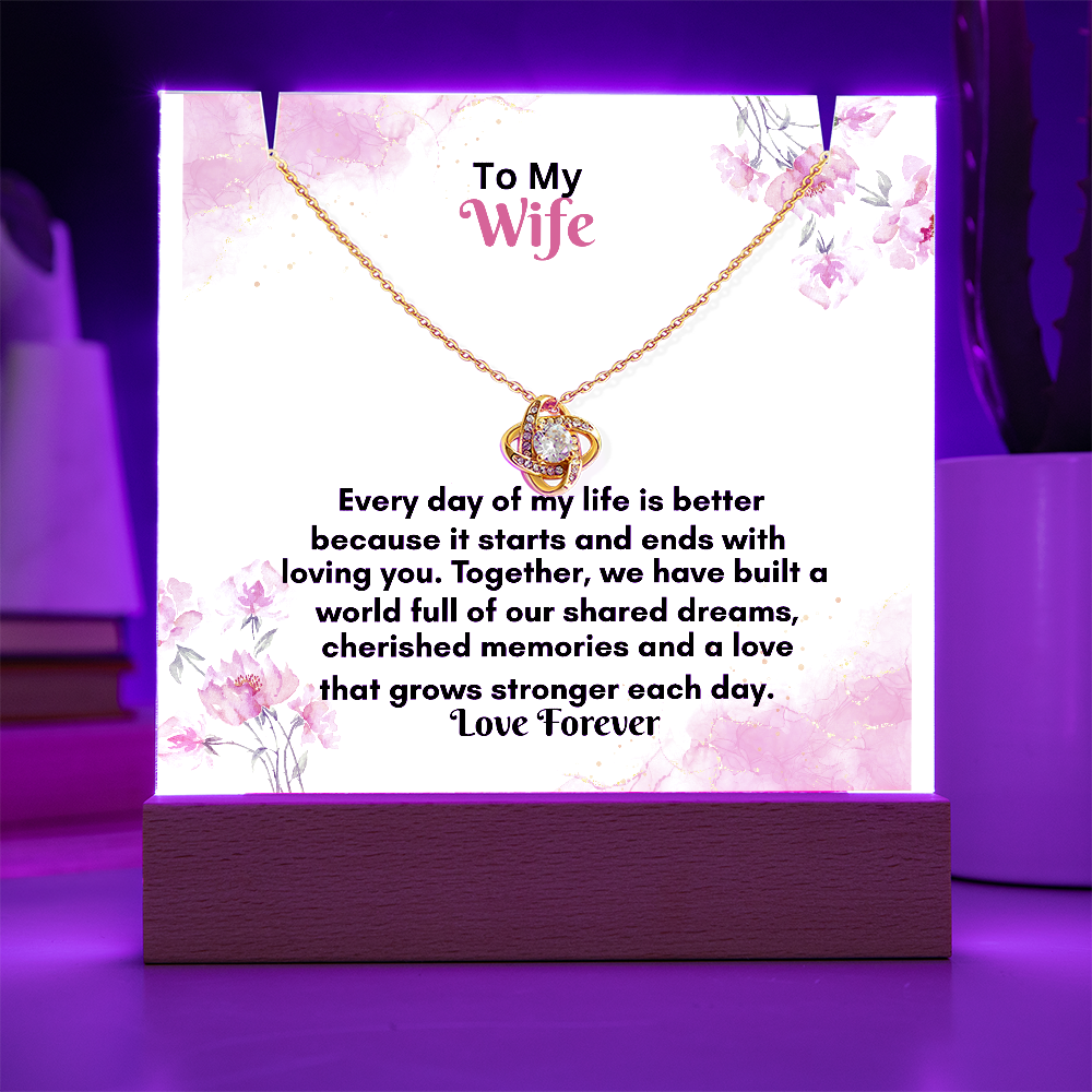Acrylic Keepsake Plaque with Love Knot Necklace
