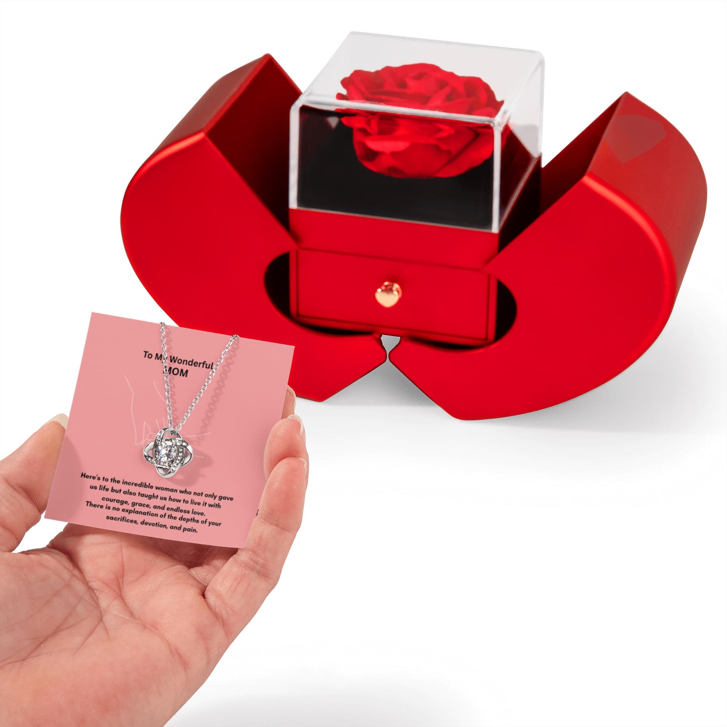 Our Love Knot Necklace and Rose Box Gift Set