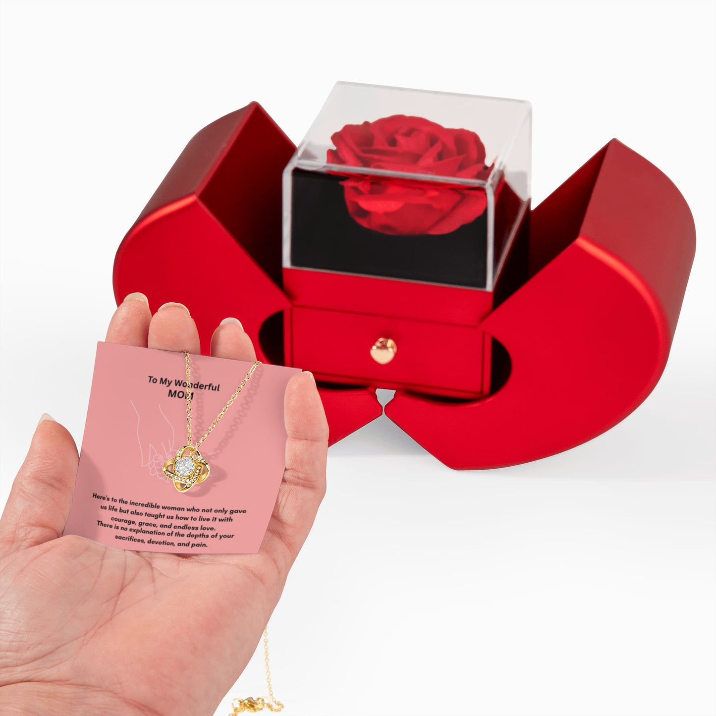 Our Love Knot Necklace and Rose Box Gift Set