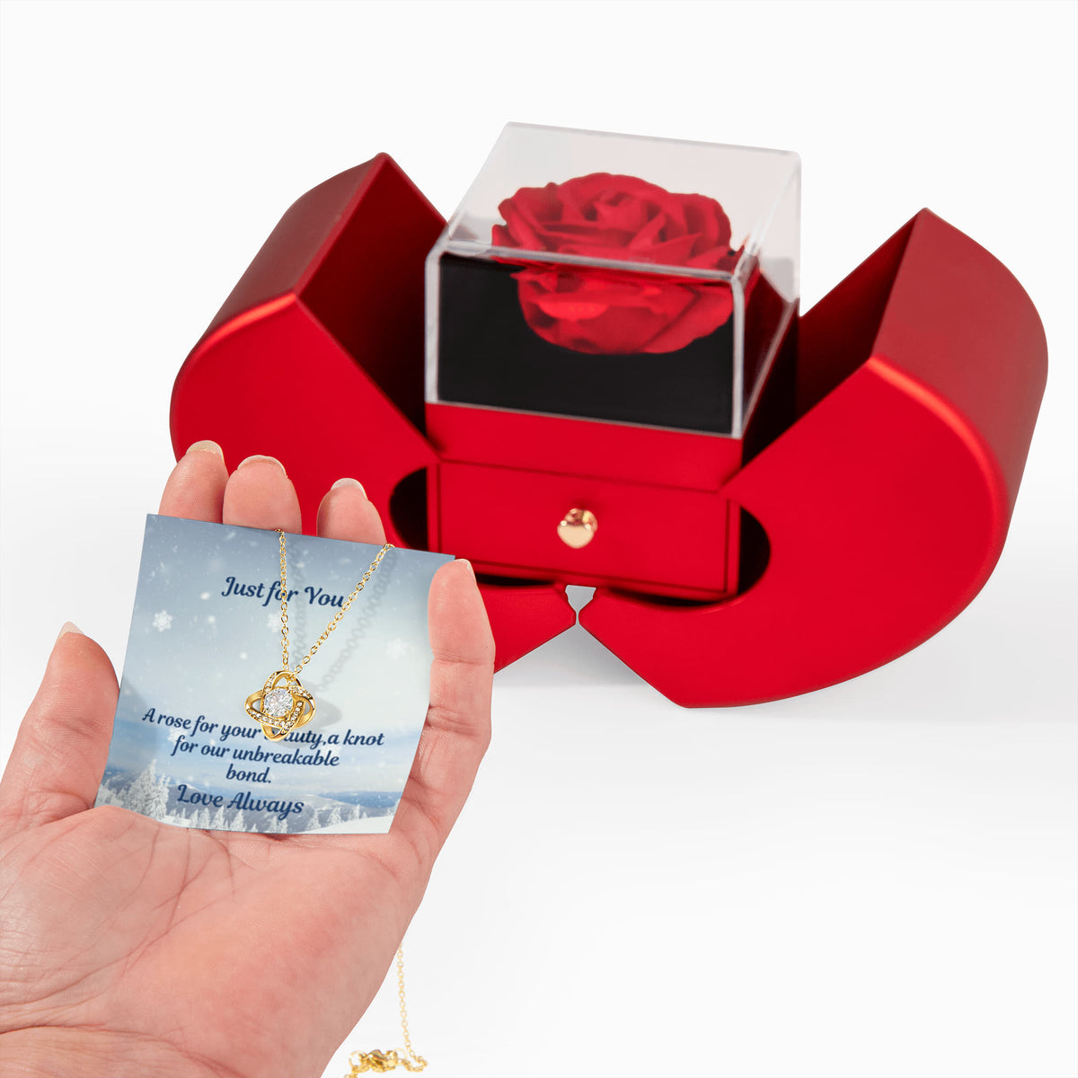 Rose and Love Knot Necklace Gift Set