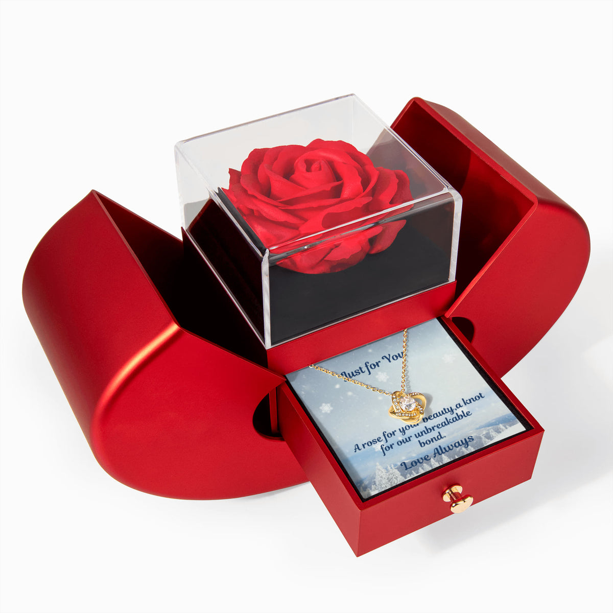 Rose and Love Knot Necklace Gift Set
