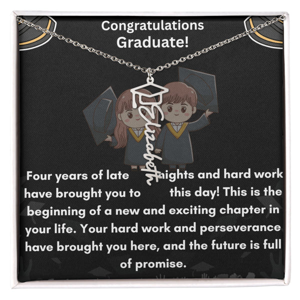 For the Graduate- A Personalized Name Necklace with a Cap