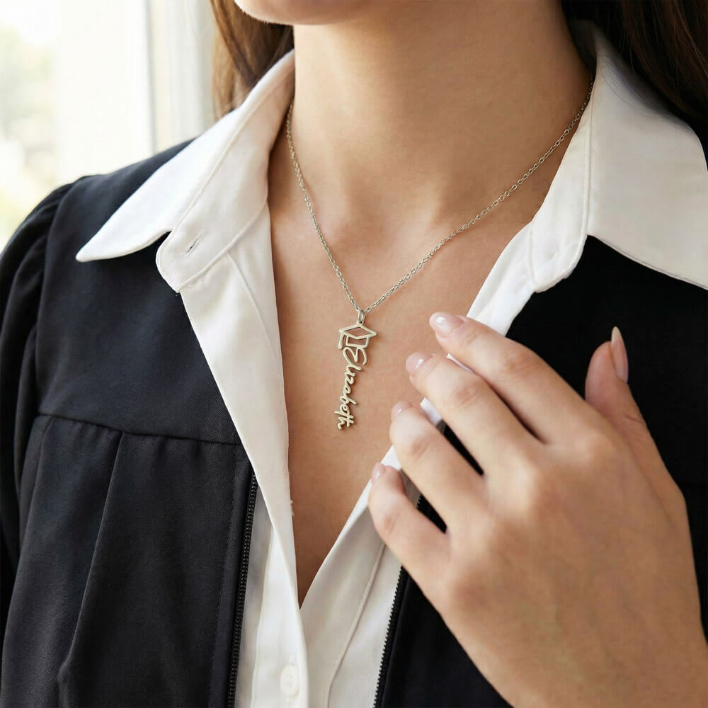 For the Graduate- A Personalized Name Necklace with a Cap