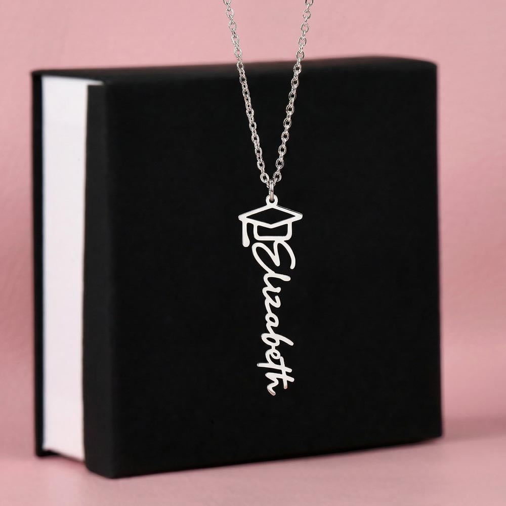 For the Graduate- A Personalized Name Necklace with a Cap