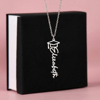 For the Graduate- A Personalized Name Necklace with a Cap