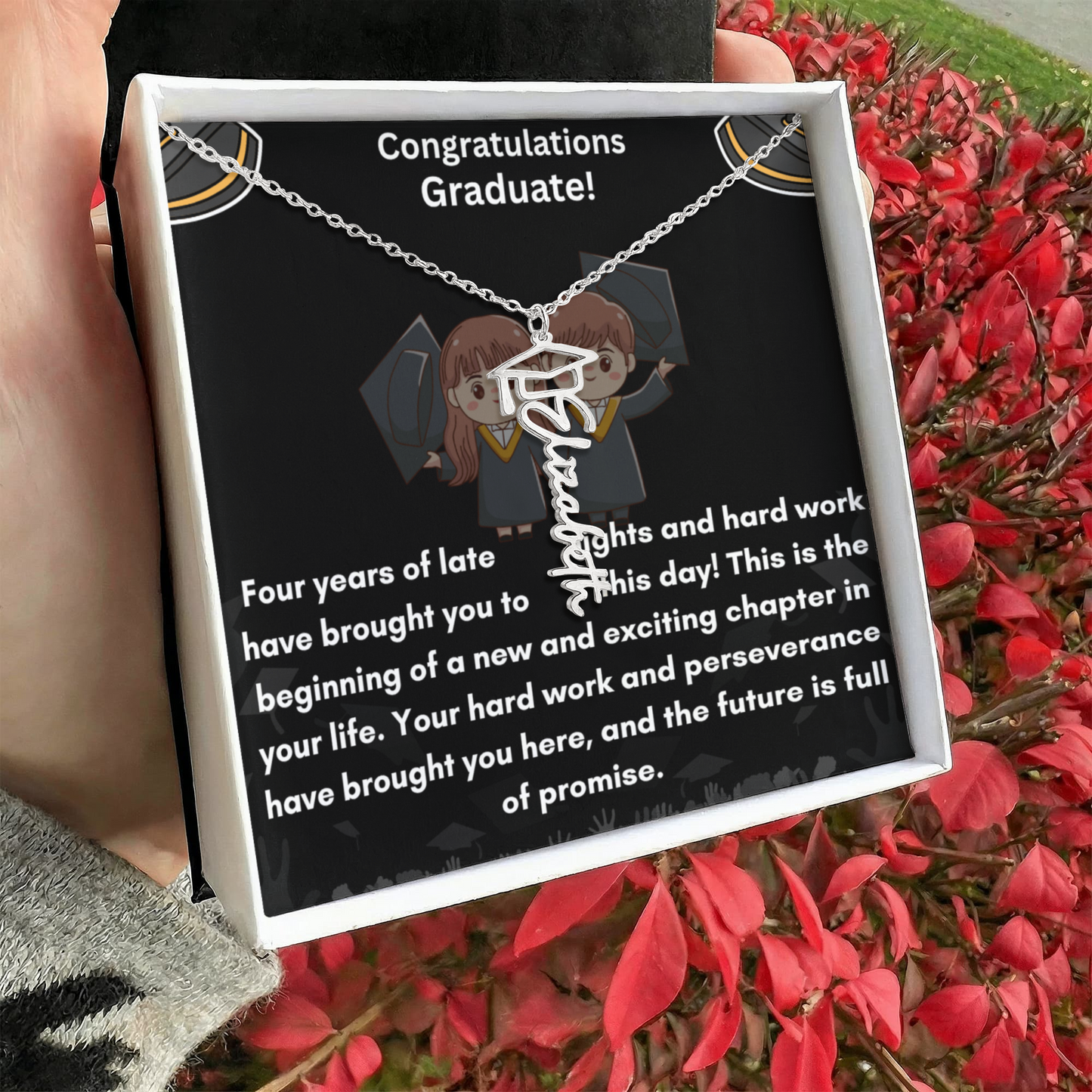 For the Graduate- A Personalized Name Necklace with a Cap