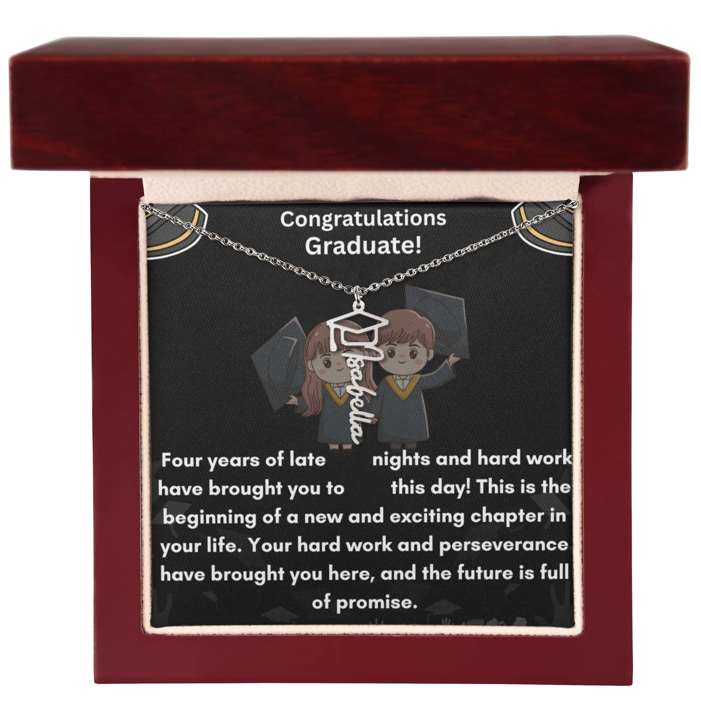 For the Graduate- A Personalized Name Necklace with a Cap