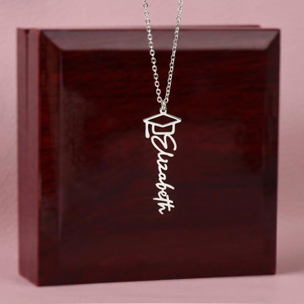 For the Graduate- A Personalized Name Necklace with a Cap