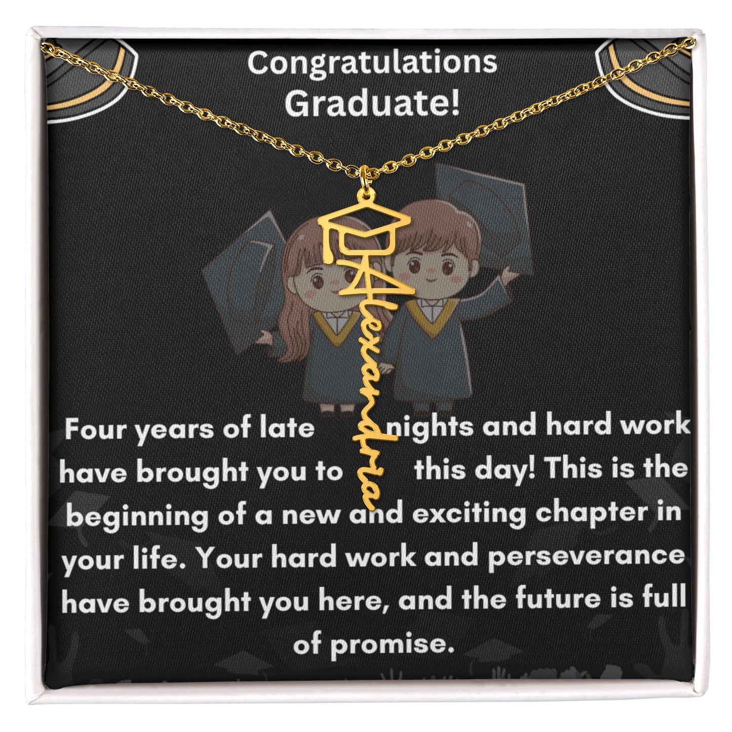 For the Graduate- A Personalized Name Necklace with a Cap