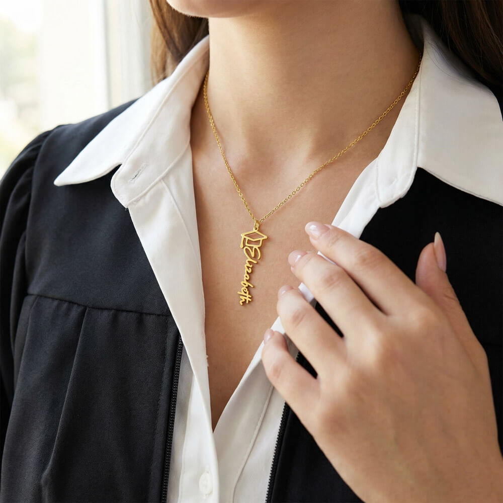 For the Graduate- A Personalized Name Necklace with a Cap
