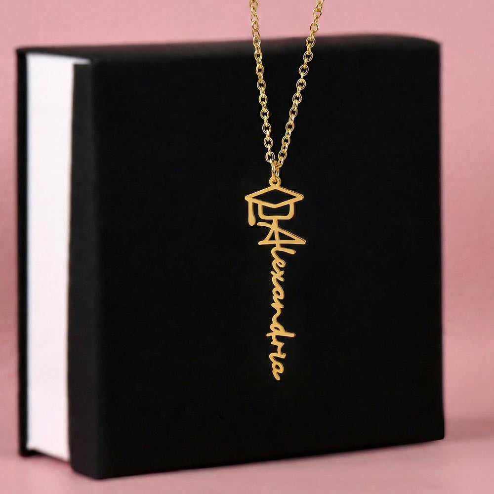 For the Graduate- A Personalized Name Necklace with a Cap