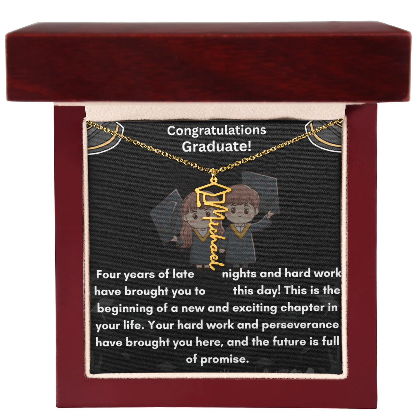For the Graduate- A Personalized Name Necklace with a Cap