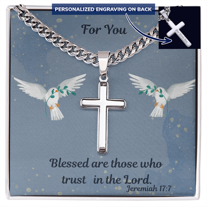 Personalized Cross Necklace on the Cuban Link Chain