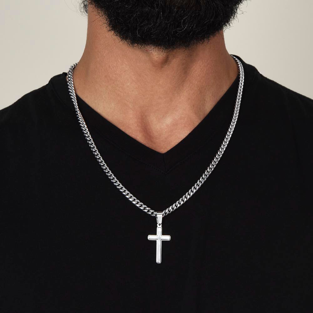 Personalized Cross Necklace on the Cuban Link Chain