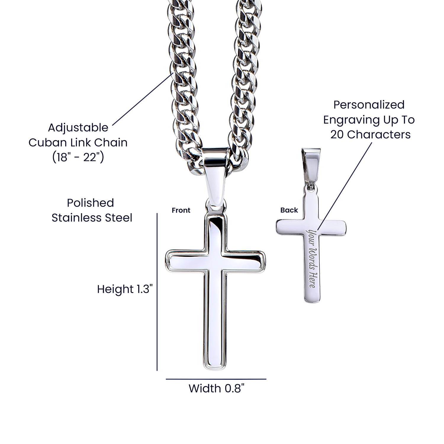 Personalized Cross Necklace on the Cuban Link Chain