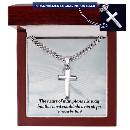 Personalized Cross Necklace with Cuban Link Chain for Men and Women