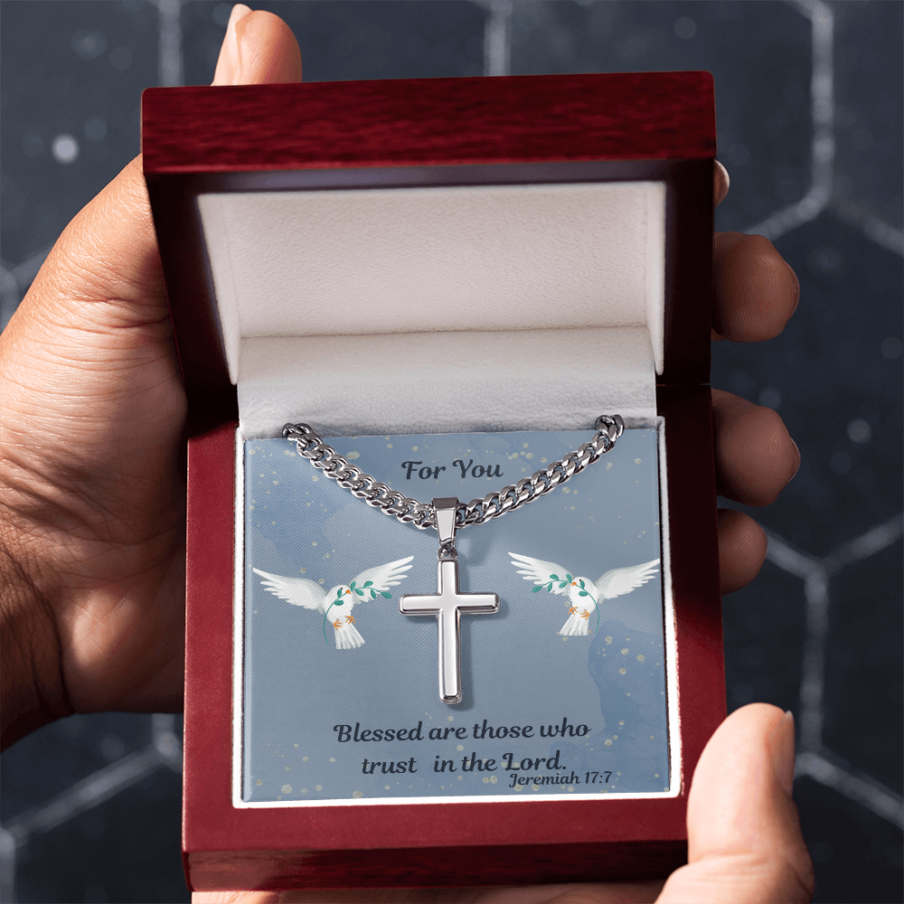 Personalized Cross Necklace on the Cuban Link Chain