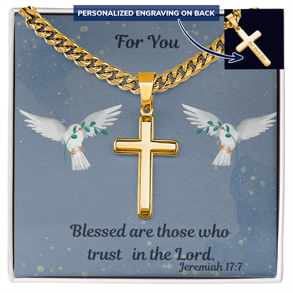 Personalized Cross Necklace on the Cuban Link Chain