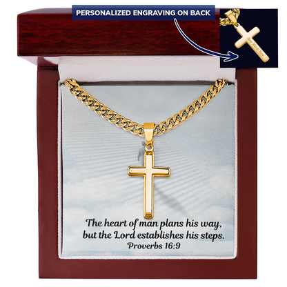 Personalized Cross Necklace with Cuban Link Chain for Men and Women