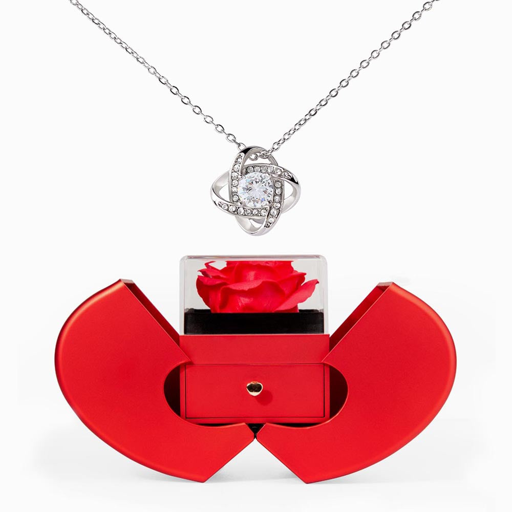 Love Knot Necklace and Red Heart Rose Box