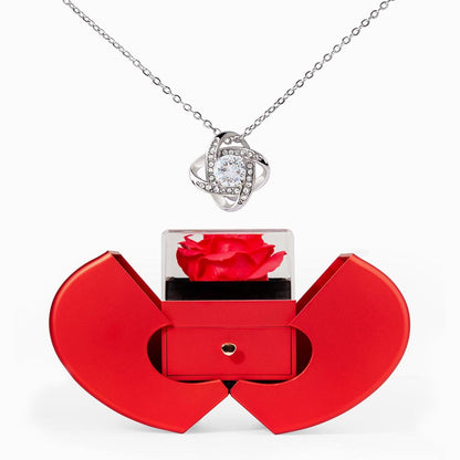 Love Knot Necklace and Red Heart Rose Box