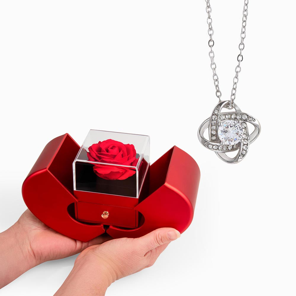 Love Knot Necklace and Red Heart Rose Box
