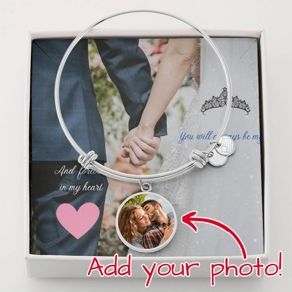 Unique Personalized Engravable Bangle Bracelet with Customizable Pendant