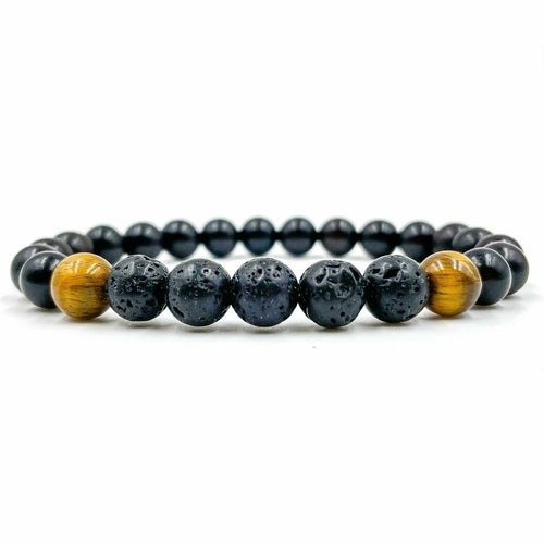 Lava Rock, Tiger Eye, & Blackwood Beaded Bracelet